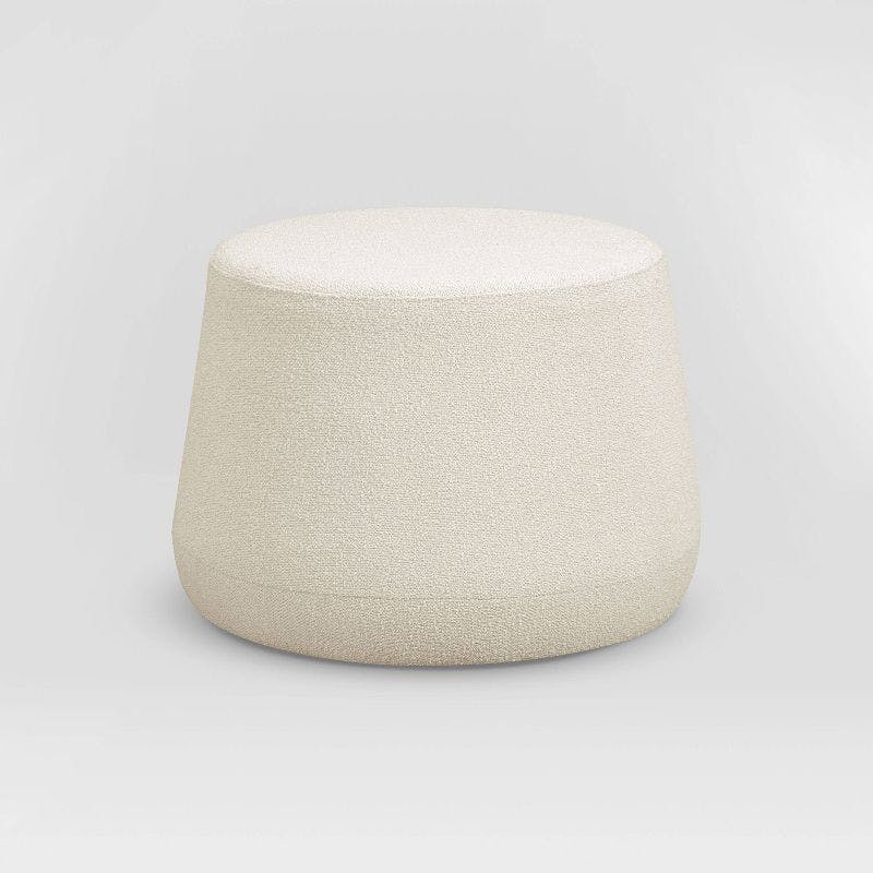 Snow Thimble-Shaped Round Ottoman in Soft Grey Sherpa