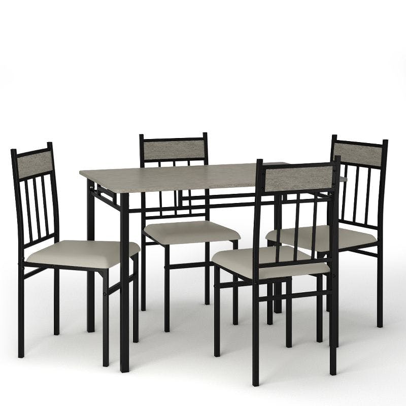 Modern 42" Rectangular Faux Marble Dining Set with 4 Grey Upholstered Chairs