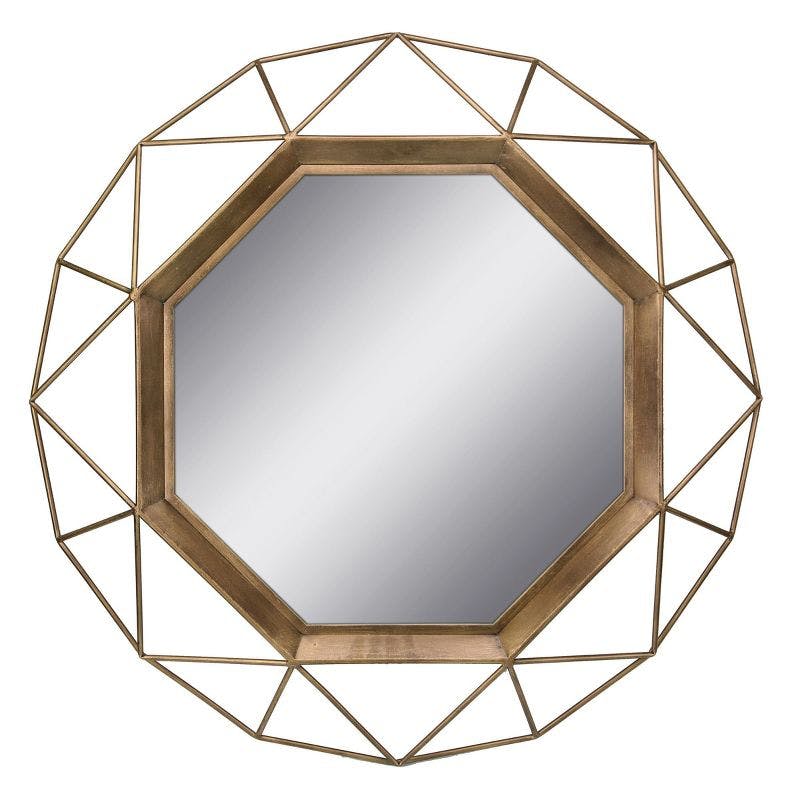 30.5" Round Antique Gold Geometric Wood Wall Mirror