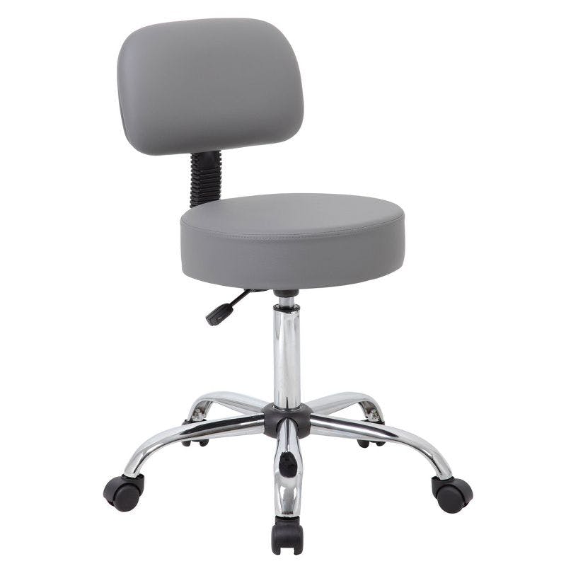 Adjustable Chrome-Finish Gray Medical Swivel Stool with Back Support