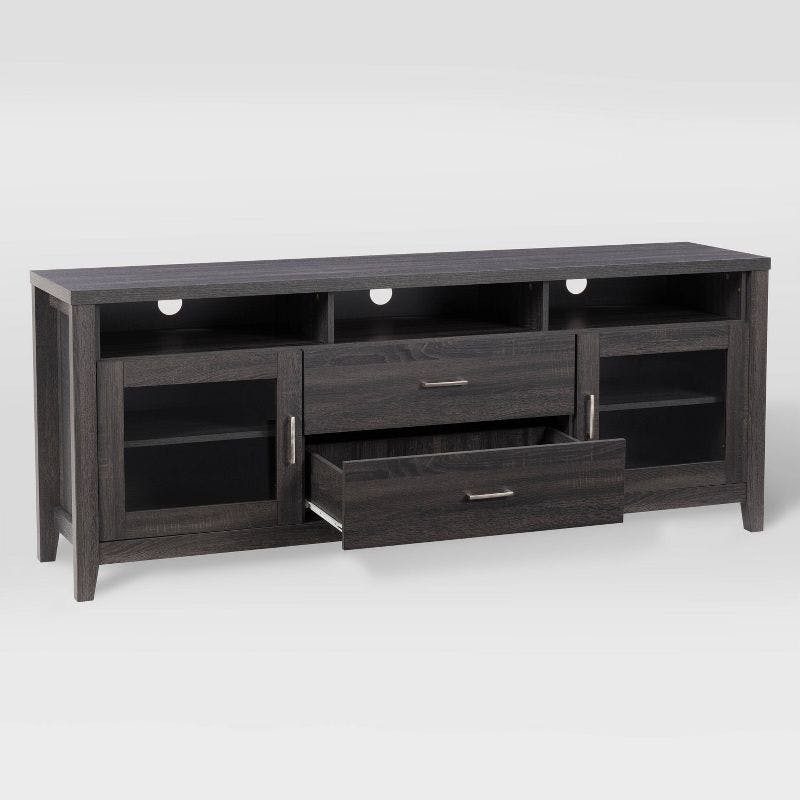 Hollywood Classic Dark Gray Entertainment Bench with Tempered Glass Doors