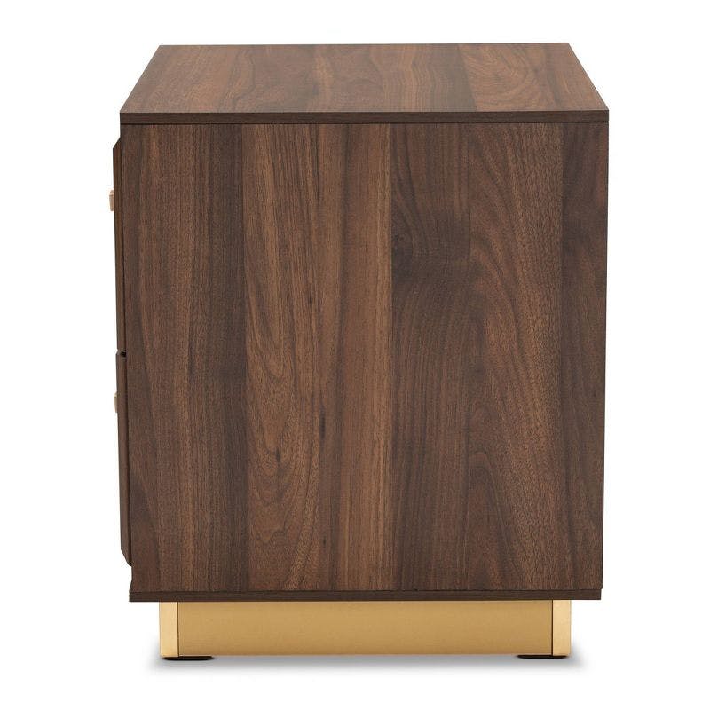 Cormac Walnut Brown and Gold Metal 2-Drawer Nightstand