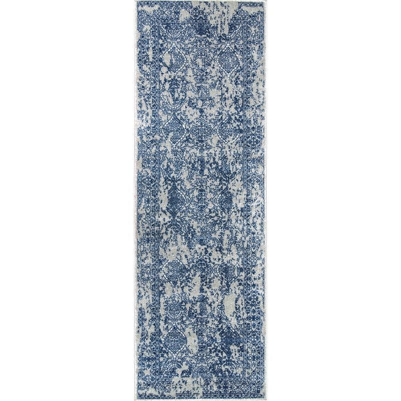 Elysian Light Blue Floral Tufted Runner Rug, 2' 6" x 10'