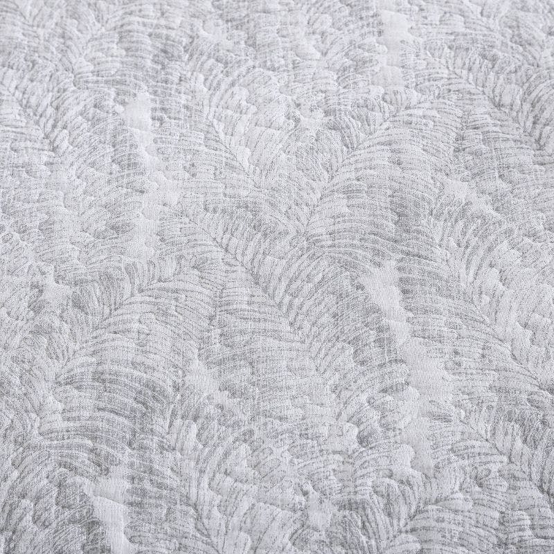 Reversible Gray Cotton Twin Quilt Set with Fern Design