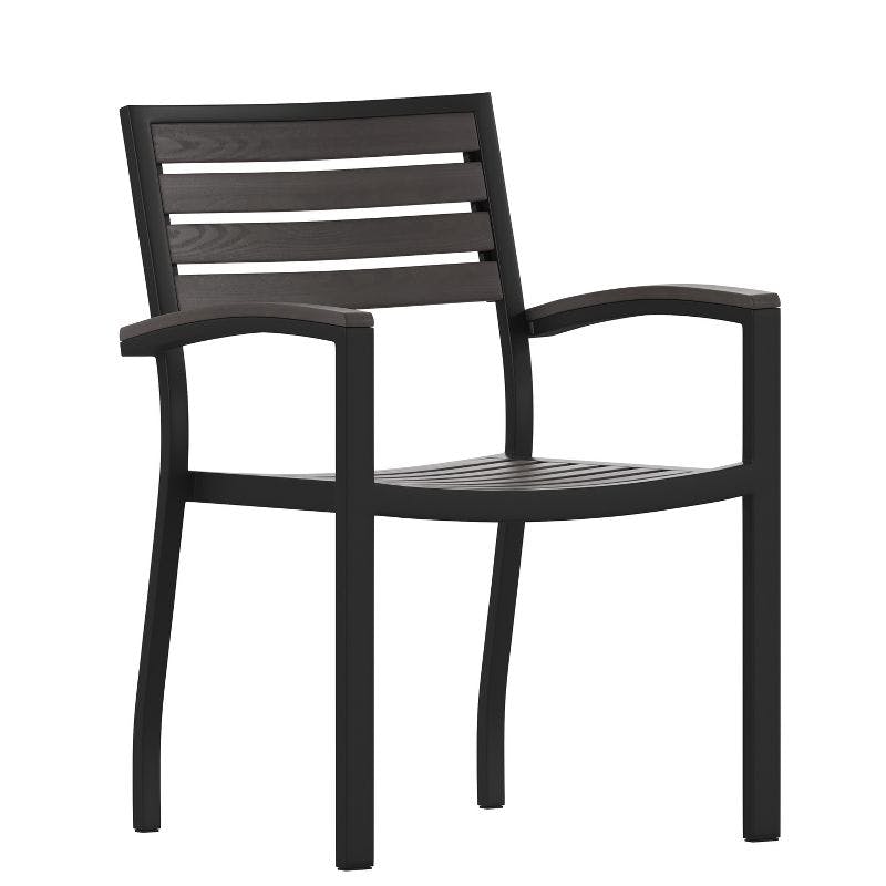 Modern Faux Teak and Aluminum Stackable Outdoor Chairs, Set of 2