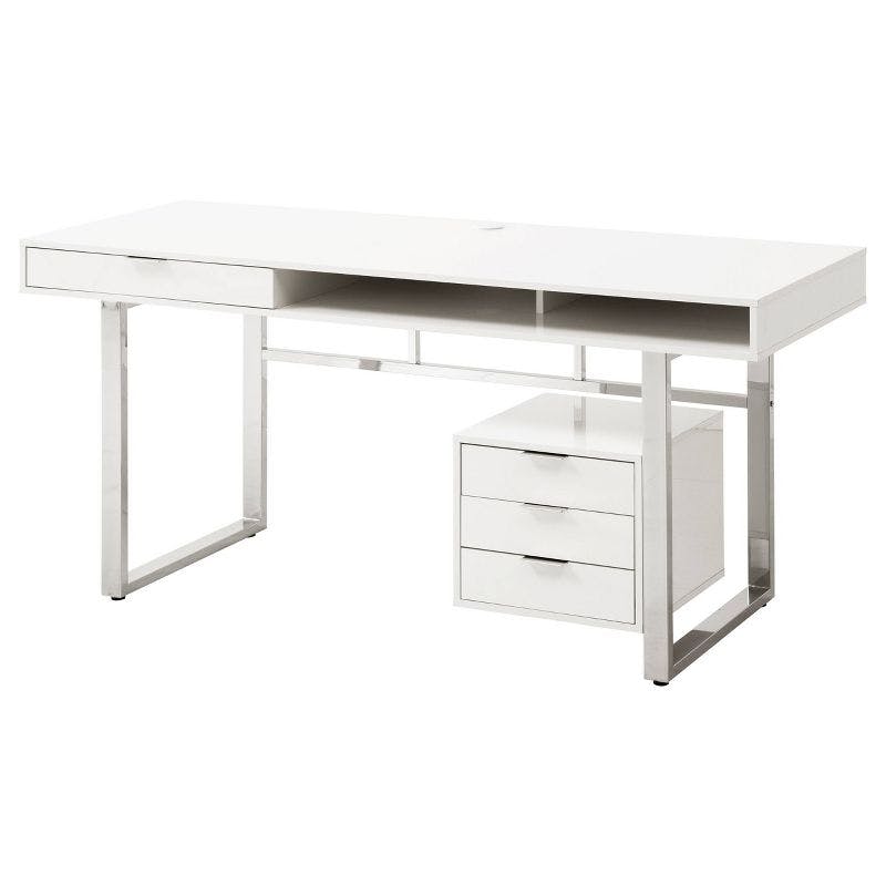 Contemporary White High Gloss Home Office Desk with 4 Drawers