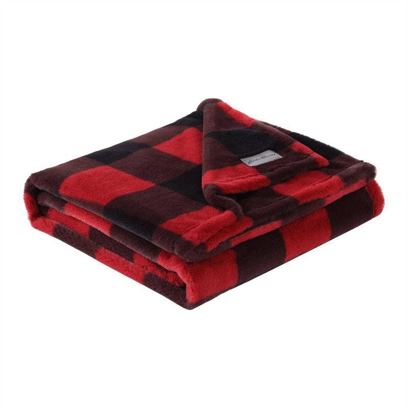 Luxurious Cabin Plaid Red Reversible Throw Blanket with Sherpa Reverse