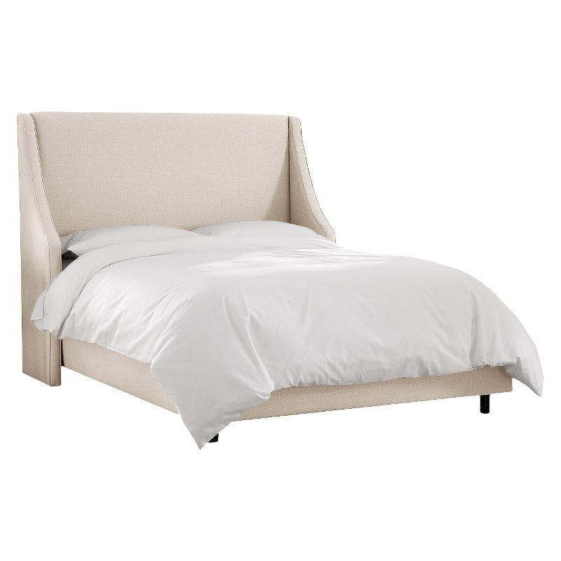Classic Linen Queen Bed with Upholstered Wingback Headboard