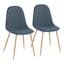 High-Back Pebble Upholstered Dining Chairs in Natural Wood & Blue