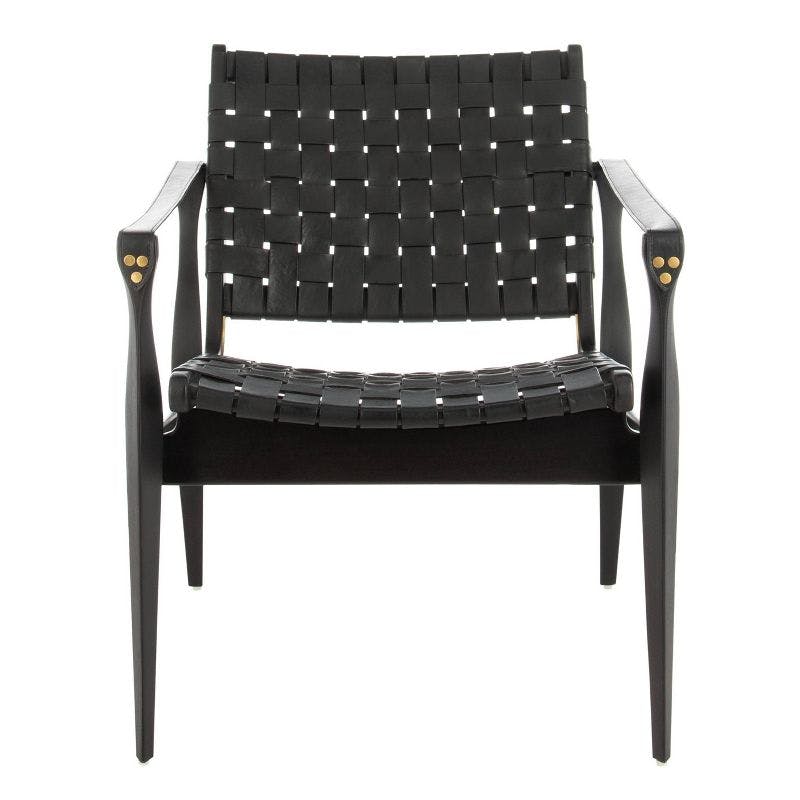 Kenan Black Leather Weave Safari Accent Chair
