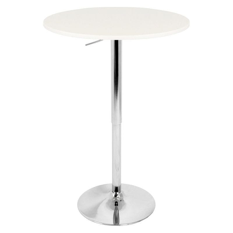 Contemporary Scandinavian Adjustable Round Wood & Chrome Bar Table