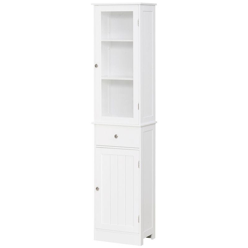 Slim Tower White Storage Cabinet with Anti-Toppling Design