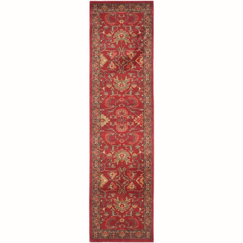 Elegant Red and Navy Hand-Knotted Synthetic Area Rug, 2'2" x 8'