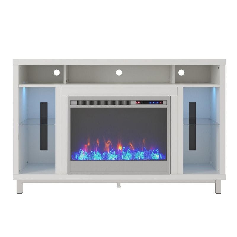 Modern White 55'' Fireplace TV Stand with Illuminated Shelves