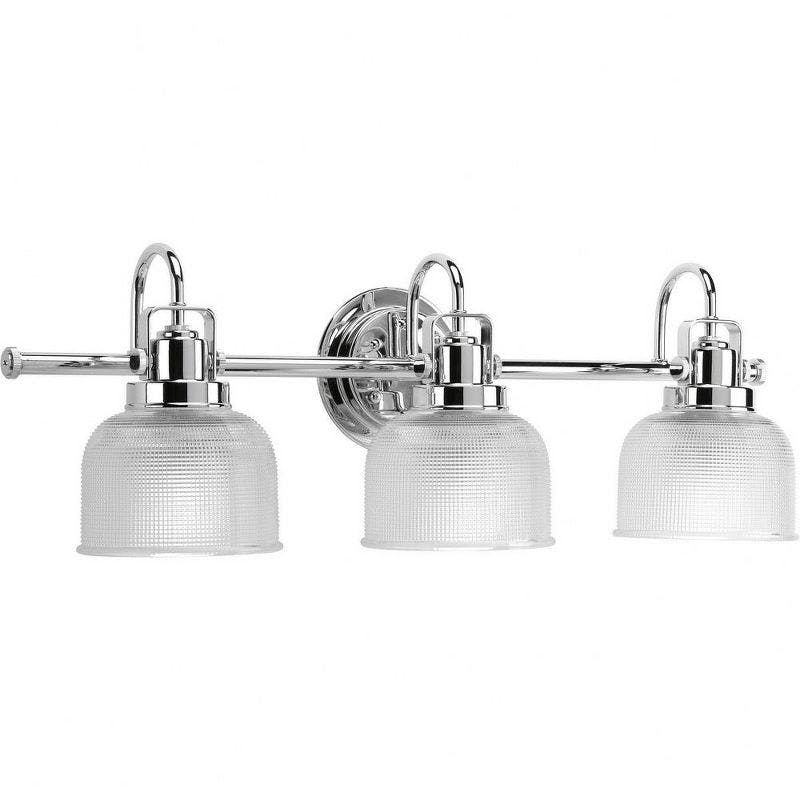 Archie Polished Chrome 3-Light Bath Vanity Fixture with Prismatic Glass Shades