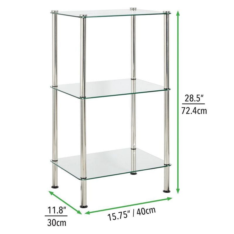 Compact Chrome Clear 3-Tier Glass Storage Tower
