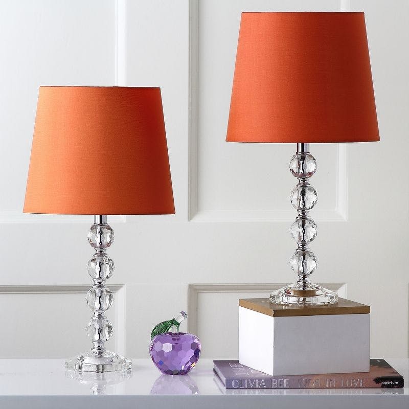 Harlow 16" Luxe Crystal Tiered Table Lamp Set, Transparent with Orange Shade
