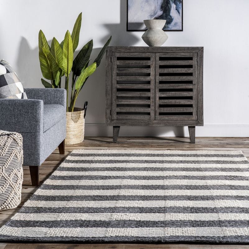 Arvin Olano x Rugs USA Sophie Striped Wool Gray Area Rug