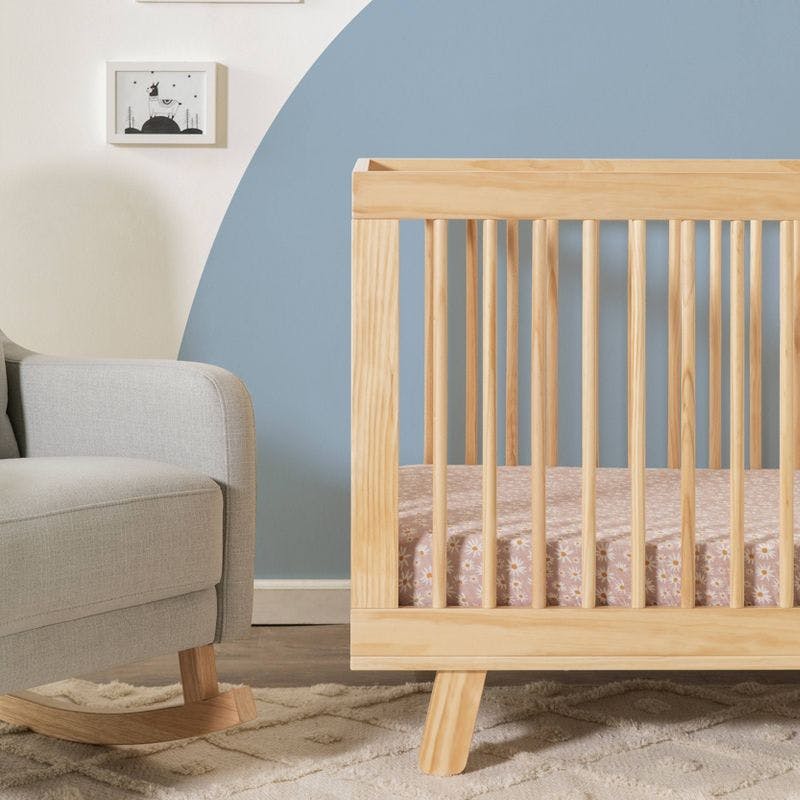 Babyletto Hudson Washed Natural Wood 3-in-1 Convertible Baby Crib with Toddler Bed Conversion Kit