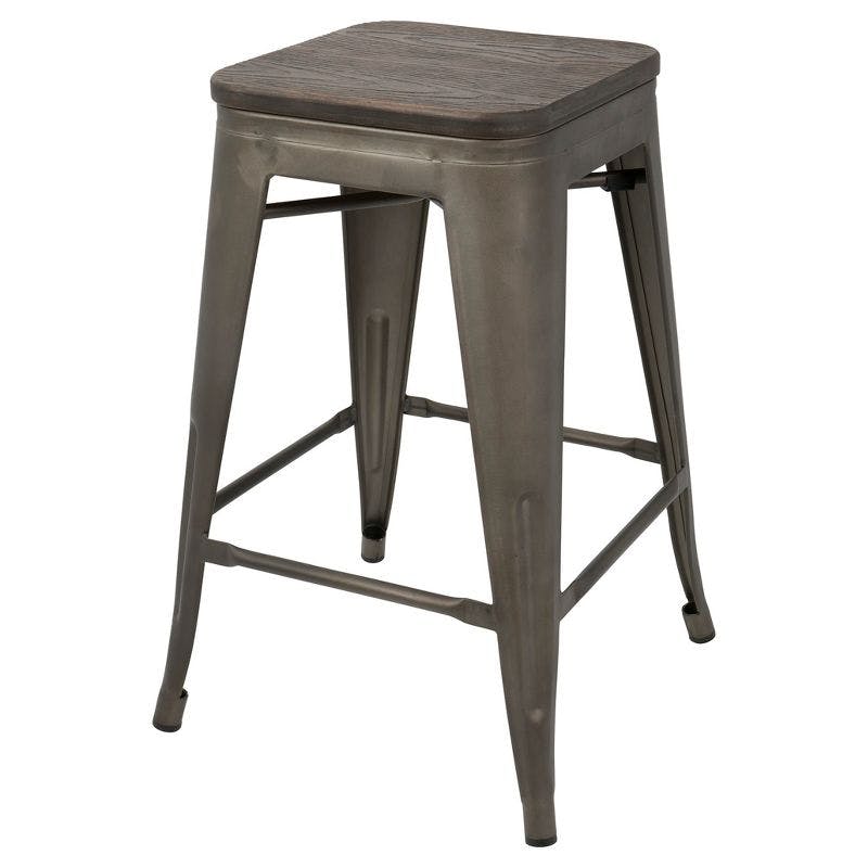 Arwen Antique Wood and Metal Stackable Counter Stool Set of 2