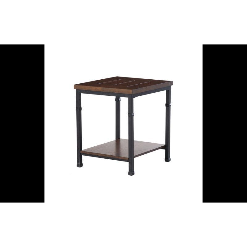 Austin Industrial Black Metal and Ash Wood End Table with Shelf