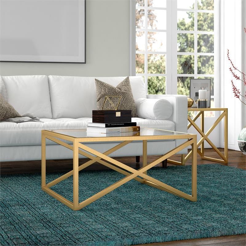 Calix 32'' Brass and Glass Square Modern Coffee Table