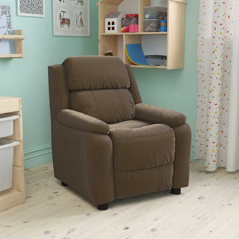 Cozy Spot Brown Microfiber Kids Recliner with Cup Holder