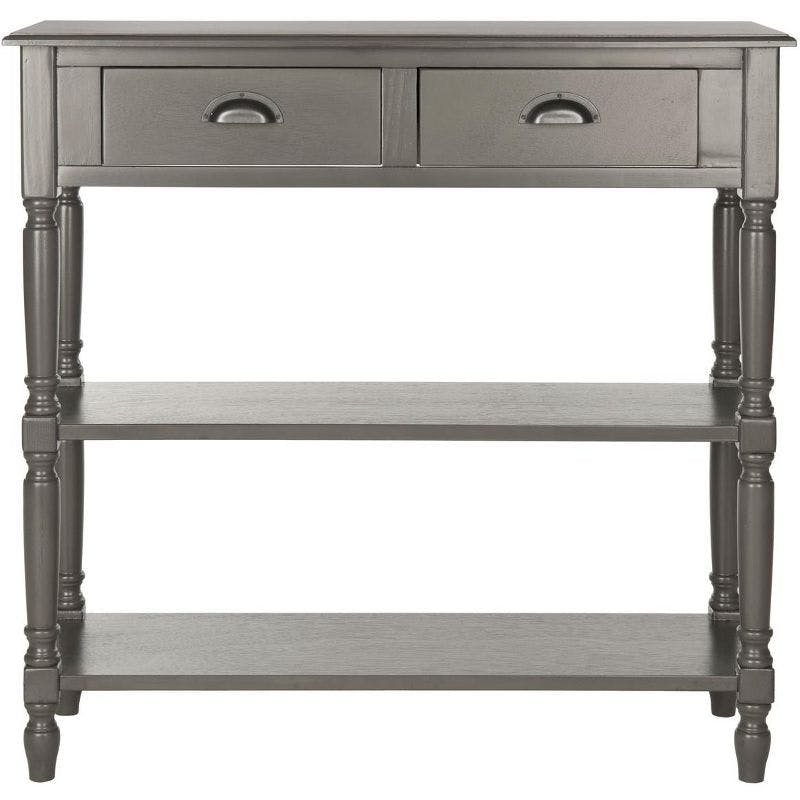 Transitional Gray Pine and Metal Demilune Console with Storage