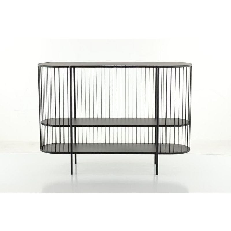 Sleek Black Metal Console Table with Dual Storage Shelves