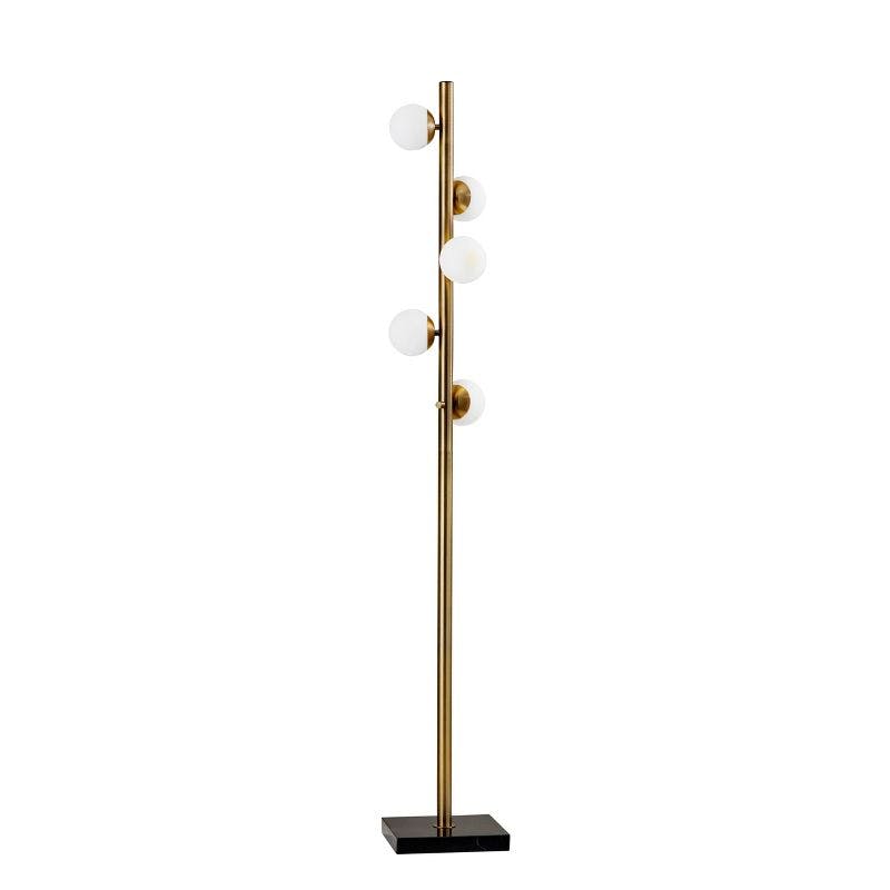Mid-Century Antique Brass LED Tree Floor Lamp with White Opal Shades