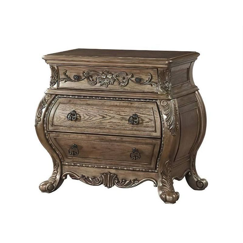 Vintage Oak 3-Drawer Nightstand with Antique Pull-Ring Handles