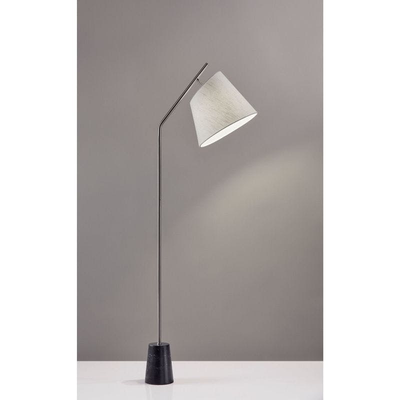 Classic Brushed Steel Arc Floor Lamp with White Linen Shade