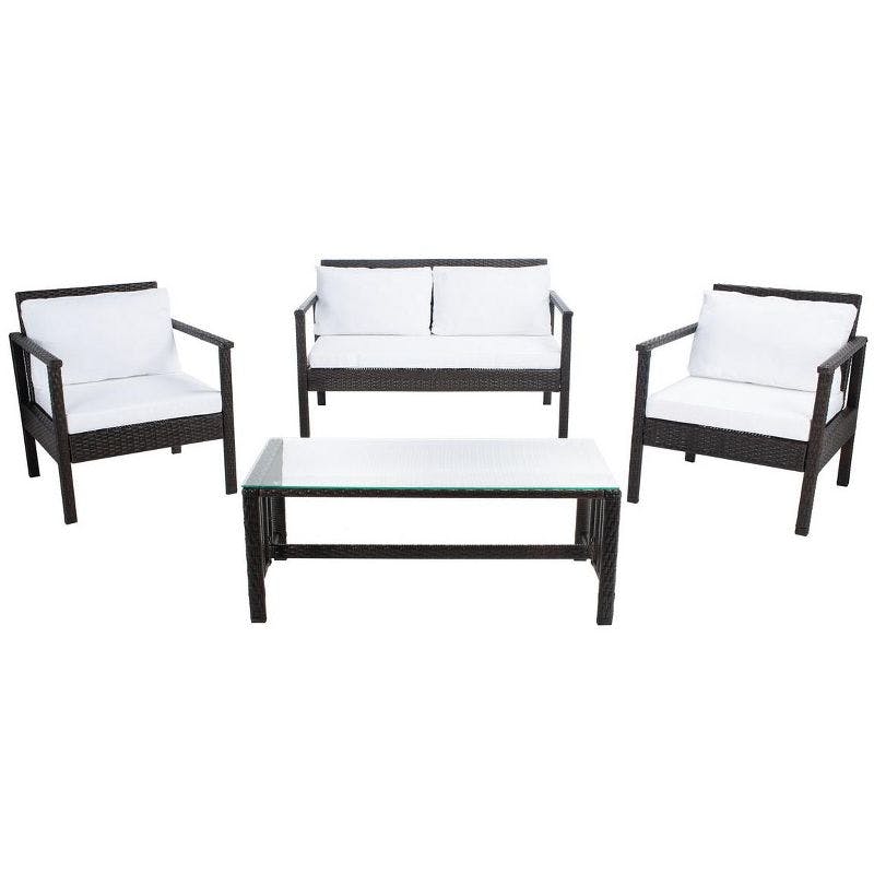 Coastal Charm Brown Wicker 4-Person Outdoor Living Set with White Cushions