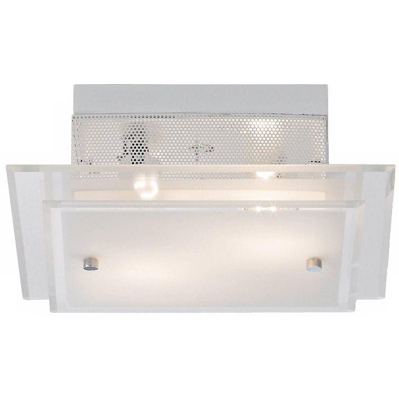 Modern Chrome 15" Flush Mount Ceiling Light with Frosted Glass