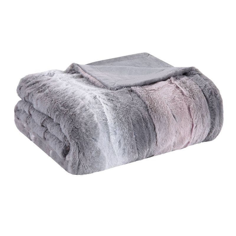 Luxurious Oversized Blush/Grey Faux Fur Throw Blanket 60"x70"