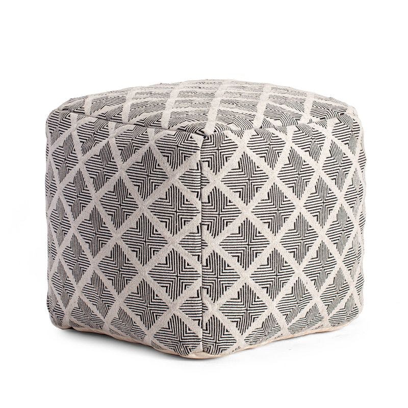 Carondelet Handcrafted Pouf in Black/Ivory - 21" Square