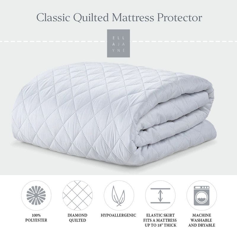 Ella Jayne Classic Full-Size Hypoallergenic Quilted Mattress Pad in White