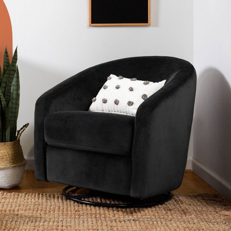 Luxurious Black Velvet Handcrafted Swivel Glider Chair