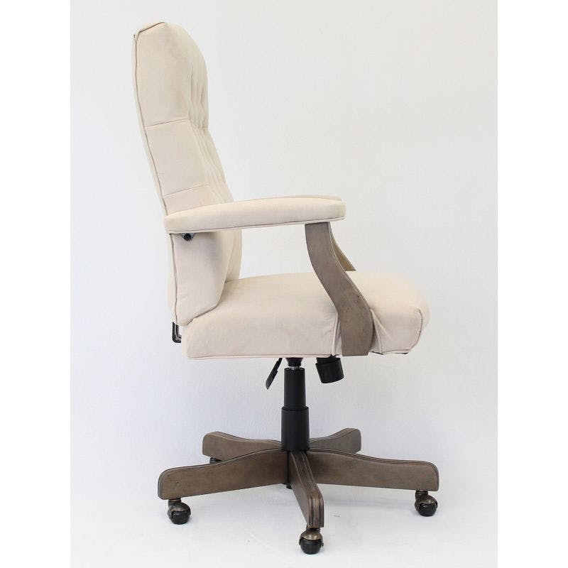 Executive High-Back Ergonomic Swivel Chair in Gray with Metal and Wood Accents