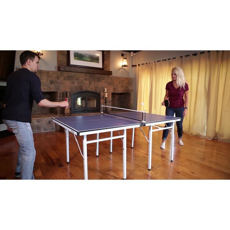 Compact Woodgrain Indoor Ping Pong Table with Folding Design and Net