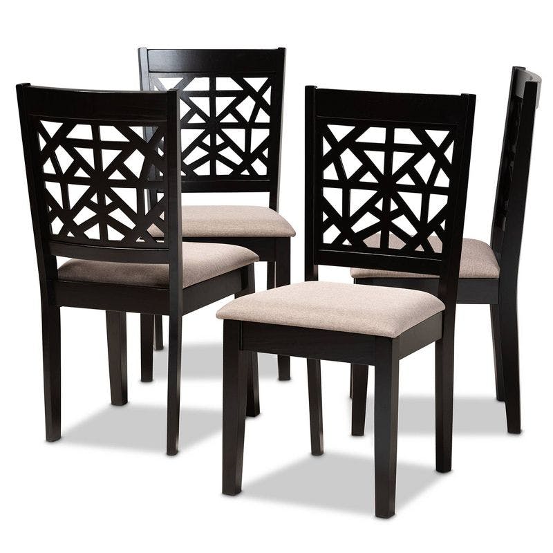 Espresso Brown Wood & Sand Fabric Low Dining Chair Set