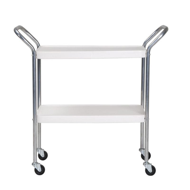 Retro High Gloss White & Silver 2-Tier Mobile Serving Cart