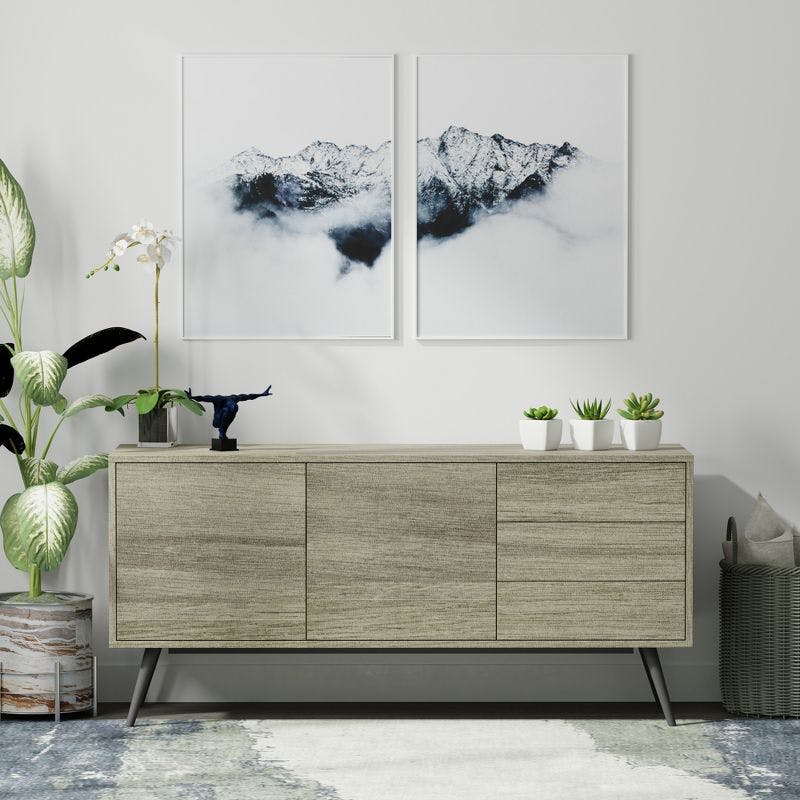 Atlas 63" Dark Taupe Mid-Century Modern Media Console with Cabinet