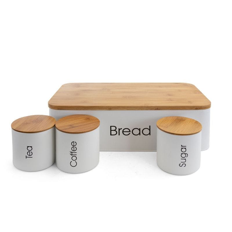 Eco-Friendly 4-Piece White Bamboo Canister Set with Multi-Function Lid
