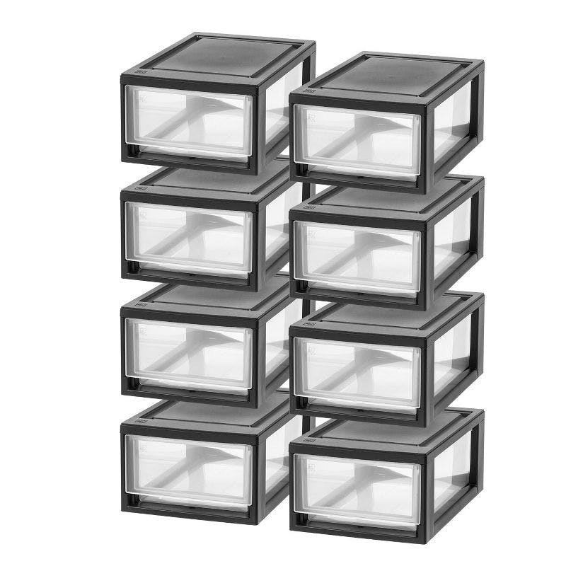 Compact Black Plastic Mini Stacking Drawers 8-Pack
