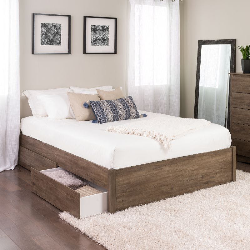 Elegant Queen Platform Bed with Upholstered Wood Frame and 2 Storage Drawers