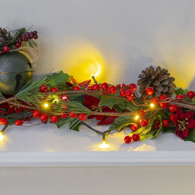 Festive Pine Needle and Berry Outdoor Garland - 6 ft