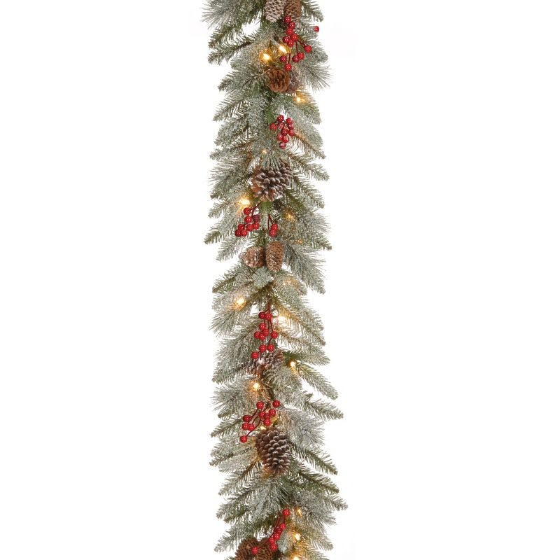 Snow-Dusted Pine Cone & Berry Garland with Clear Lights - 26 in