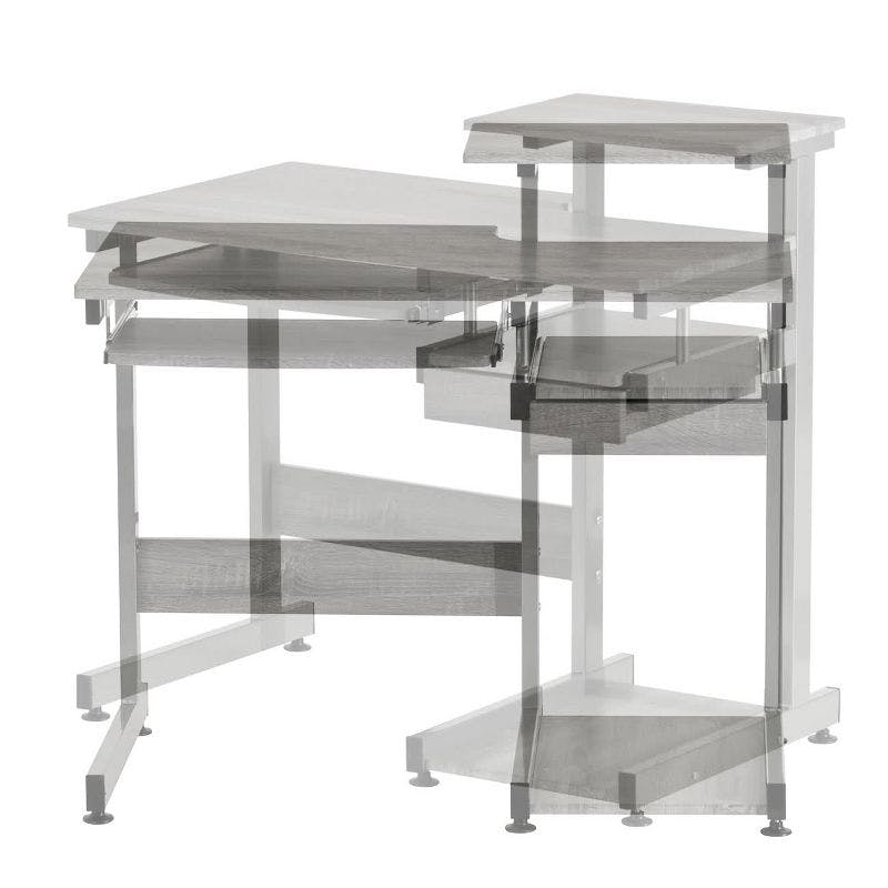 Sleek Gray MDF and Steel Compact Computer Desk with Drawers