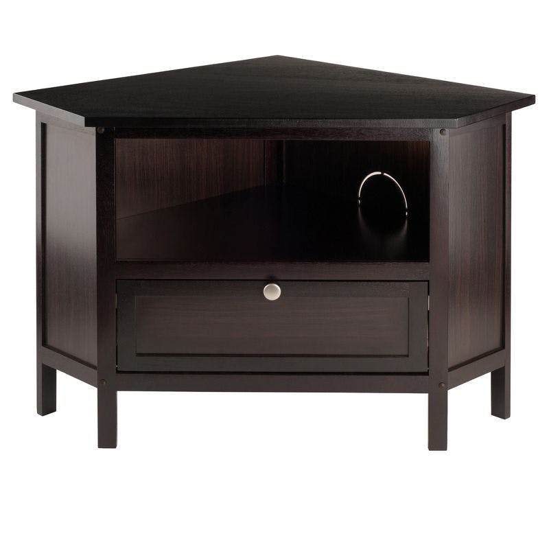 Transitional Espresso Corner TV Stand with Cabinet - Fits up to 27" TVs